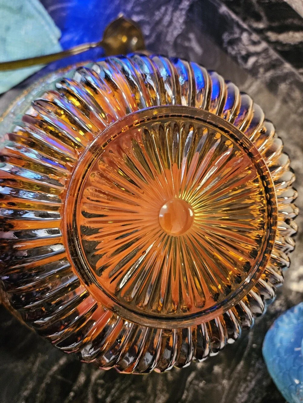 Vintage Indiana Glass Harvest Grape Punch Bowl Set -Iridescent Marigold Carnival
